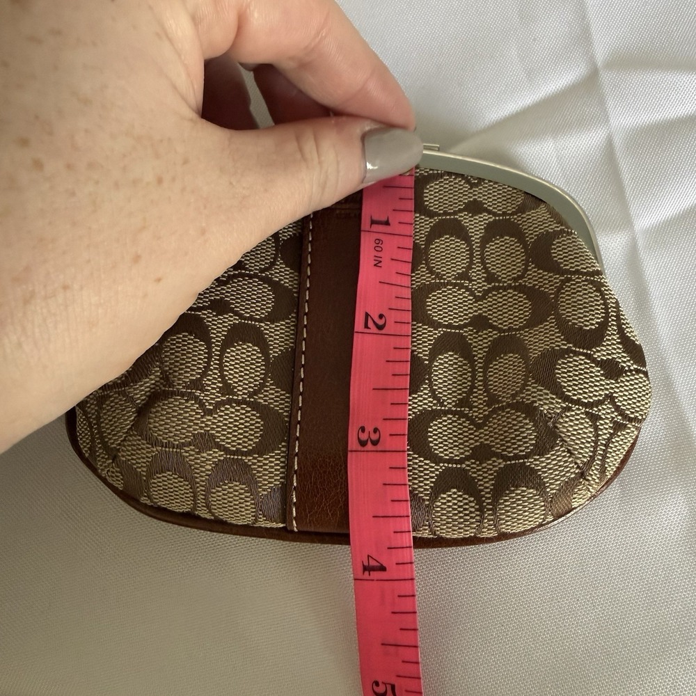 Vintage Coach Kisslock Change Purse Coin Pouch Wallet Brown Signature Canvas New - Picture 10 of 10